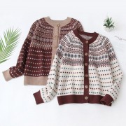 Autumn Winter Women Vintage Knitted Cardigans Elegant Retro Jacquard Loose Sweater Long Sleeve Casual OuterWear